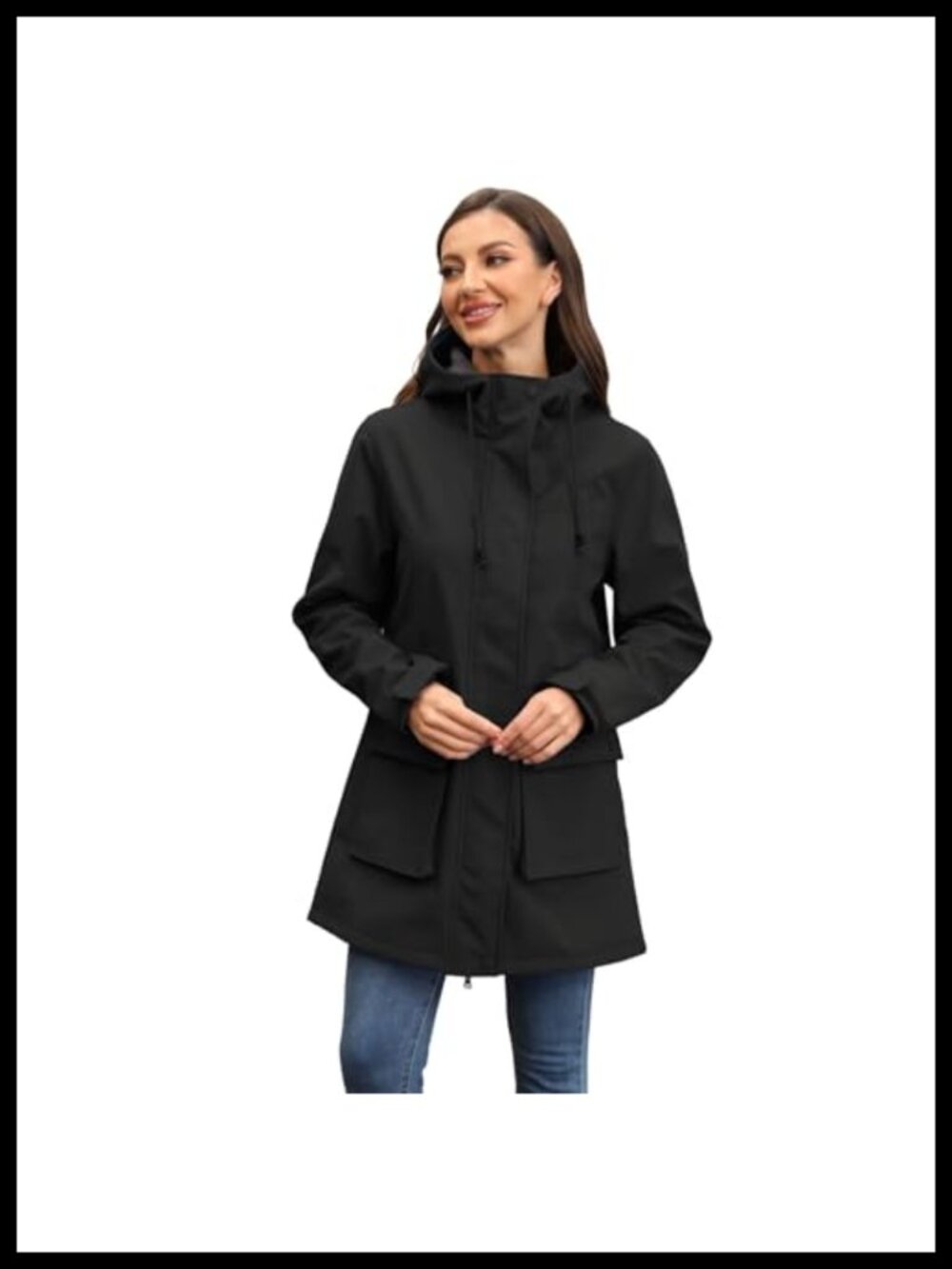 Women's Waterproof Softshell Jacket with Hood Fleece Lined Long Rain Coat